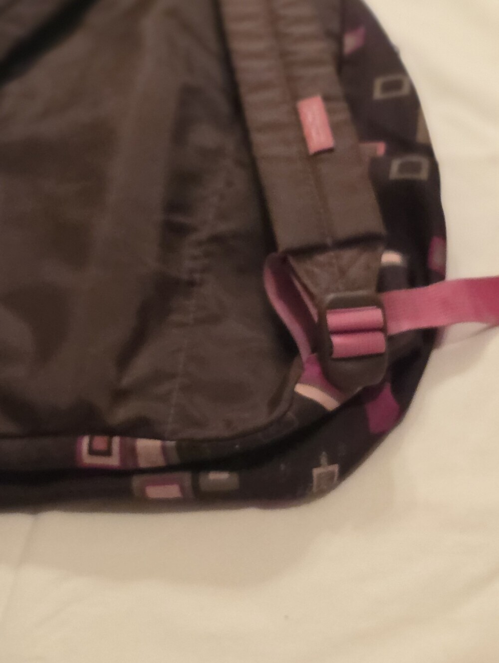 Jansport Black Backpack with Pink and Cream Geometric Squares - Picture 6 of 16